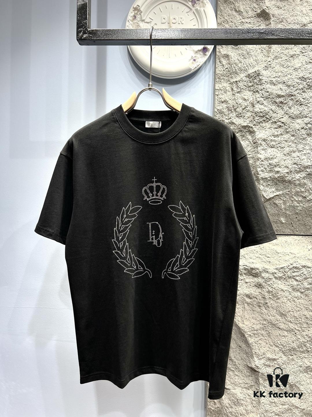 Dior Crown Crystal Embellished Short Sleeve T-Shirt