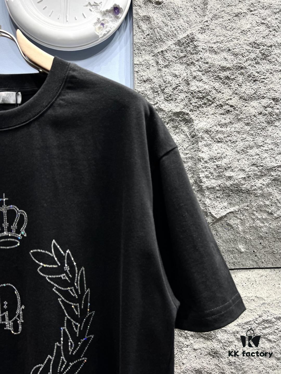 Dior Crown Crystal Embellished Short Sleeve T-Shirt