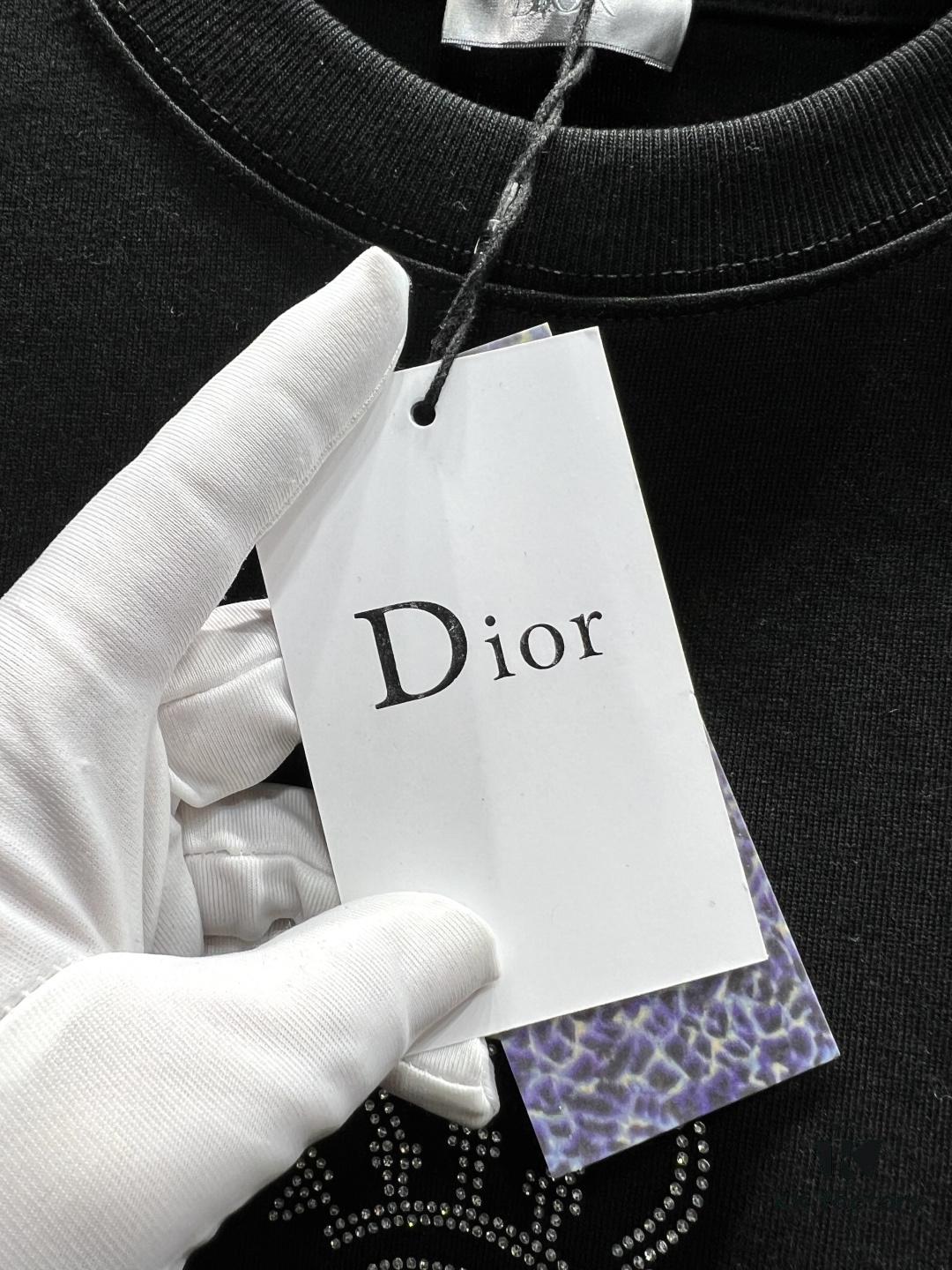 Dior Crown Crystal Embellished Short Sleeve T-Shirt