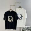 DIO*R DIOR 25s New Couple Round Neck T-Shirt! Front 3D Embroidery, 260g Premium 100% Cotton, Soft and Elastic Fabric, Classic Design with Clear and Textured Pattern, Comfortable, Breathable Fit, Ideal for Layering or Wearing Alone, Full Labels Included