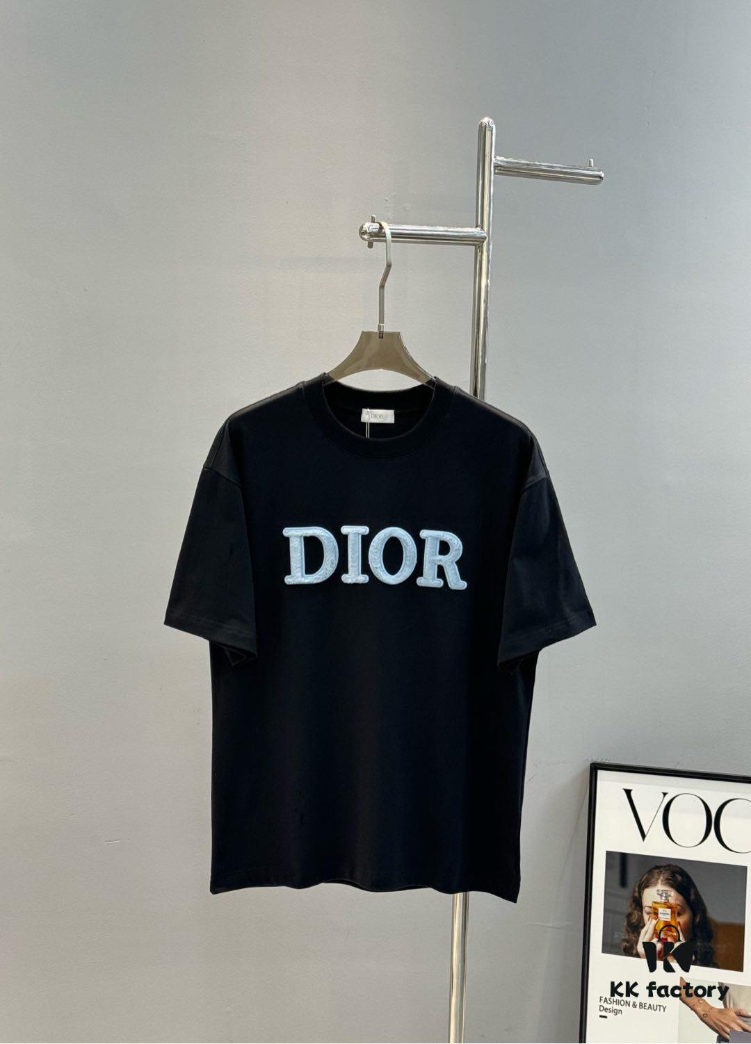 Dior 25s Streetwear T-Shirt, Unisex Design, Minimalist Style with 3D Embroidered Logo, Premium 260g Cotton Fabric, Black and White Options