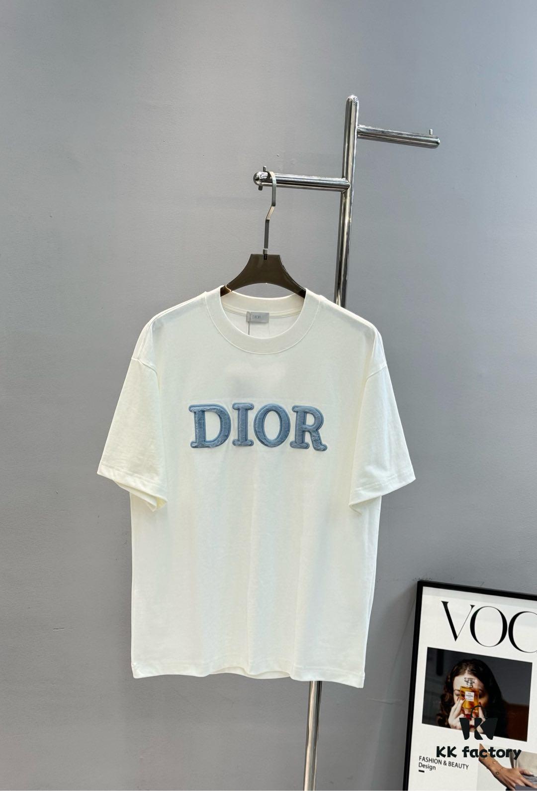 Dior 25s Streetwear T-Shirt, Unisex Design, Minimalist Style with 3D Embroidered Logo, Premium 260g Cotton Fabric, Black and White Options