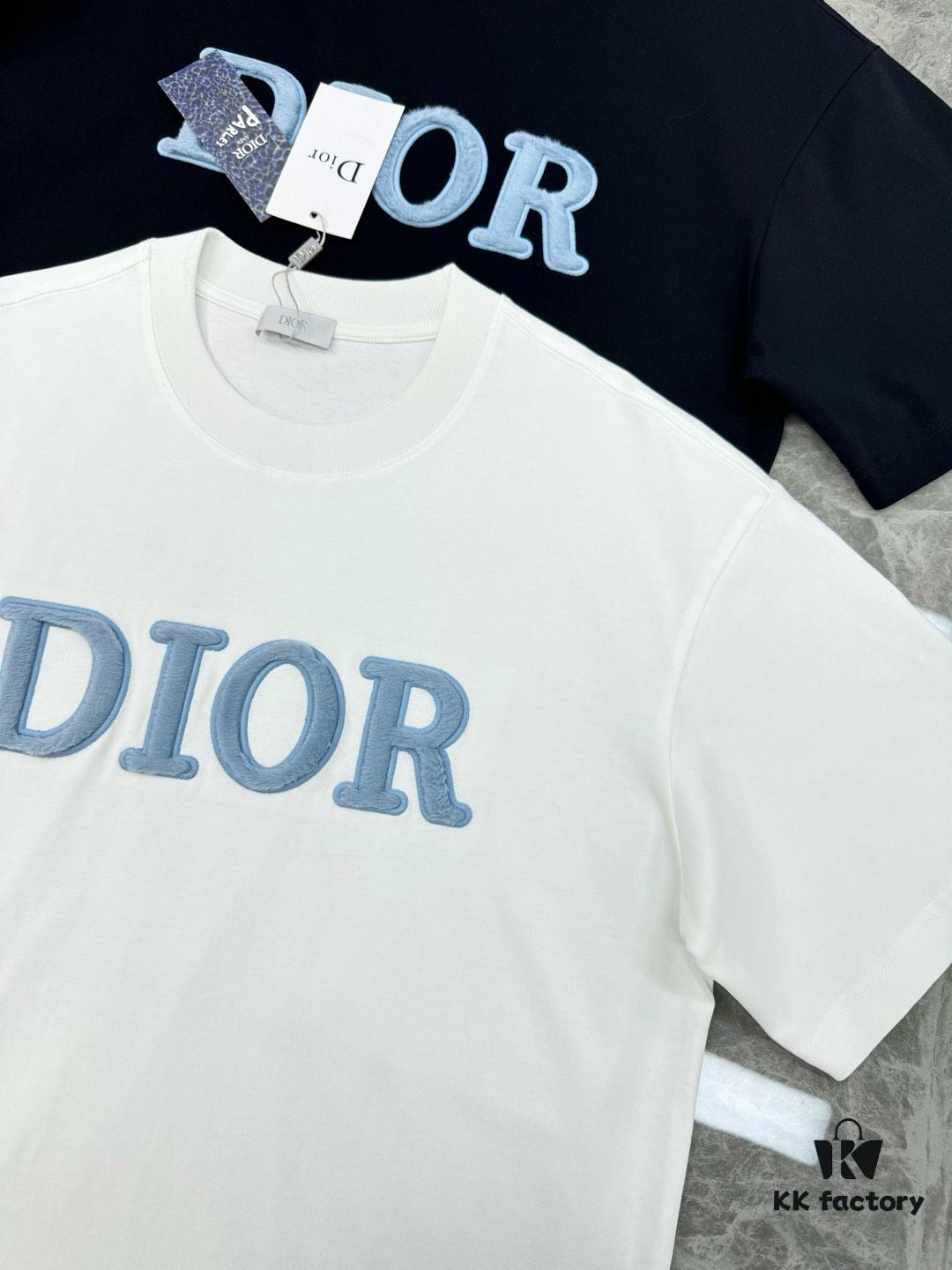 Dior 25s Streetwear T-Shirt, Unisex Design, Minimalist Style with 3D Embroidered Logo, Premium 260g Cotton Fabric, Black and White Options