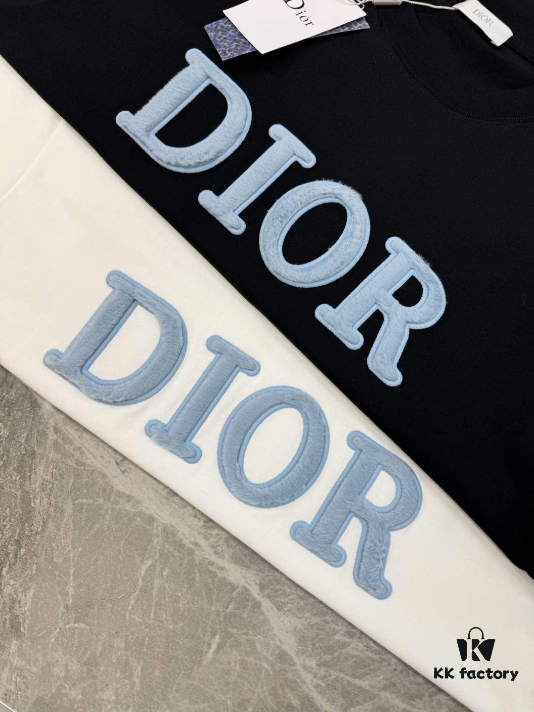 Dior 25s Streetwear T-Shirt, Unisex Design, Minimalist Style with 3D Embroidered Logo, Premium 260g Cotton Fabric, Black and White Options