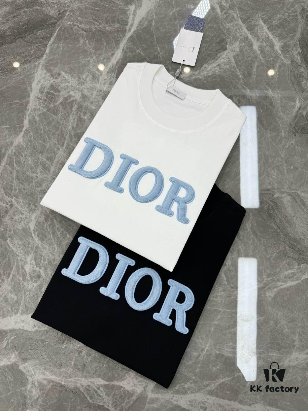 Dior 25s Streetwear T-Shirt, Unisex Design, Minimalist Style with 3D Embroidered Logo, Premium 260g Cotton Fabric, Black and White Options