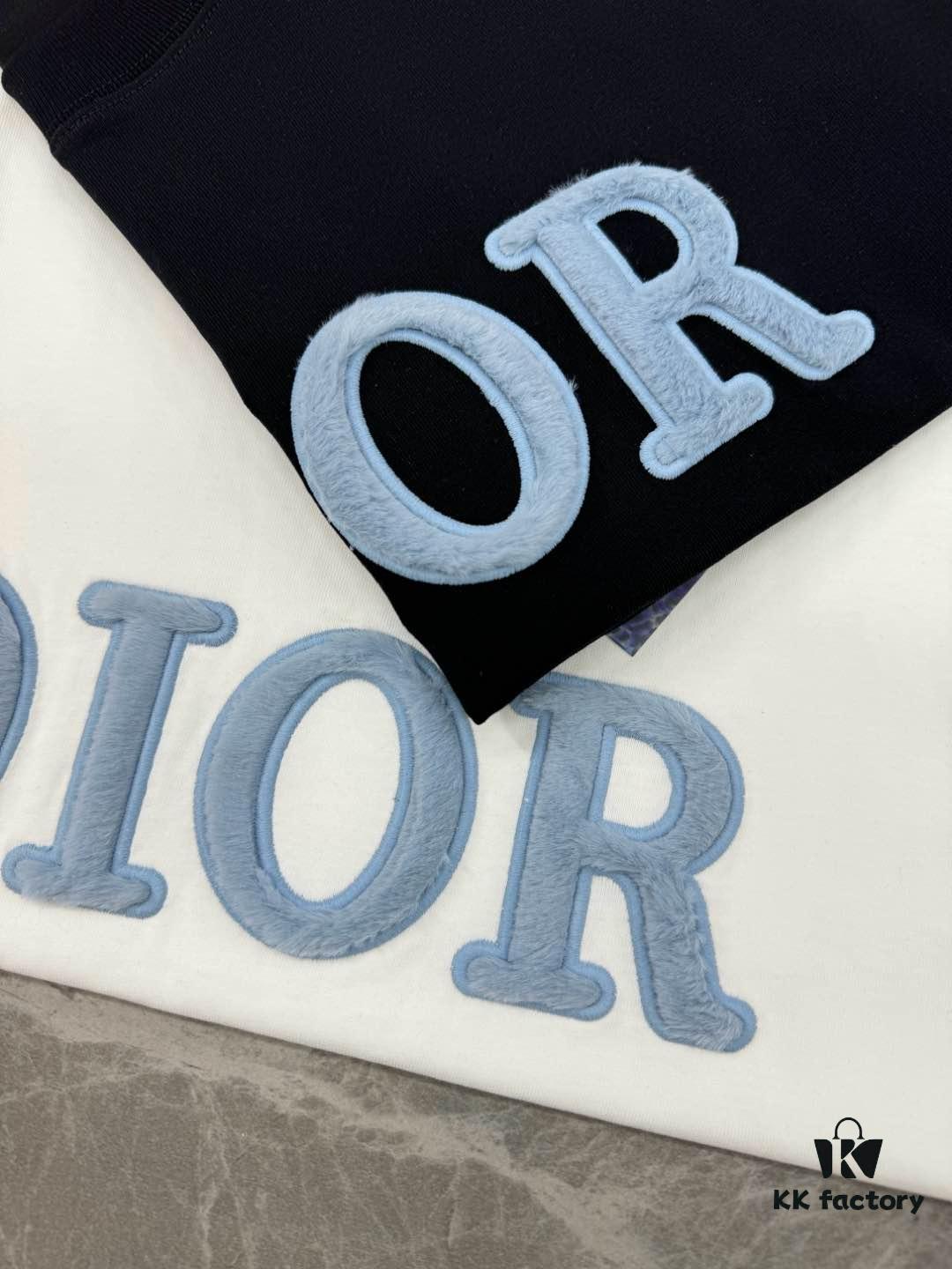 Dior 25s Streetwear T-Shirt, Unisex Design, Minimalist Style with 3D Embroidered Logo, Premium 260g Cotton Fabric, Black and White Options