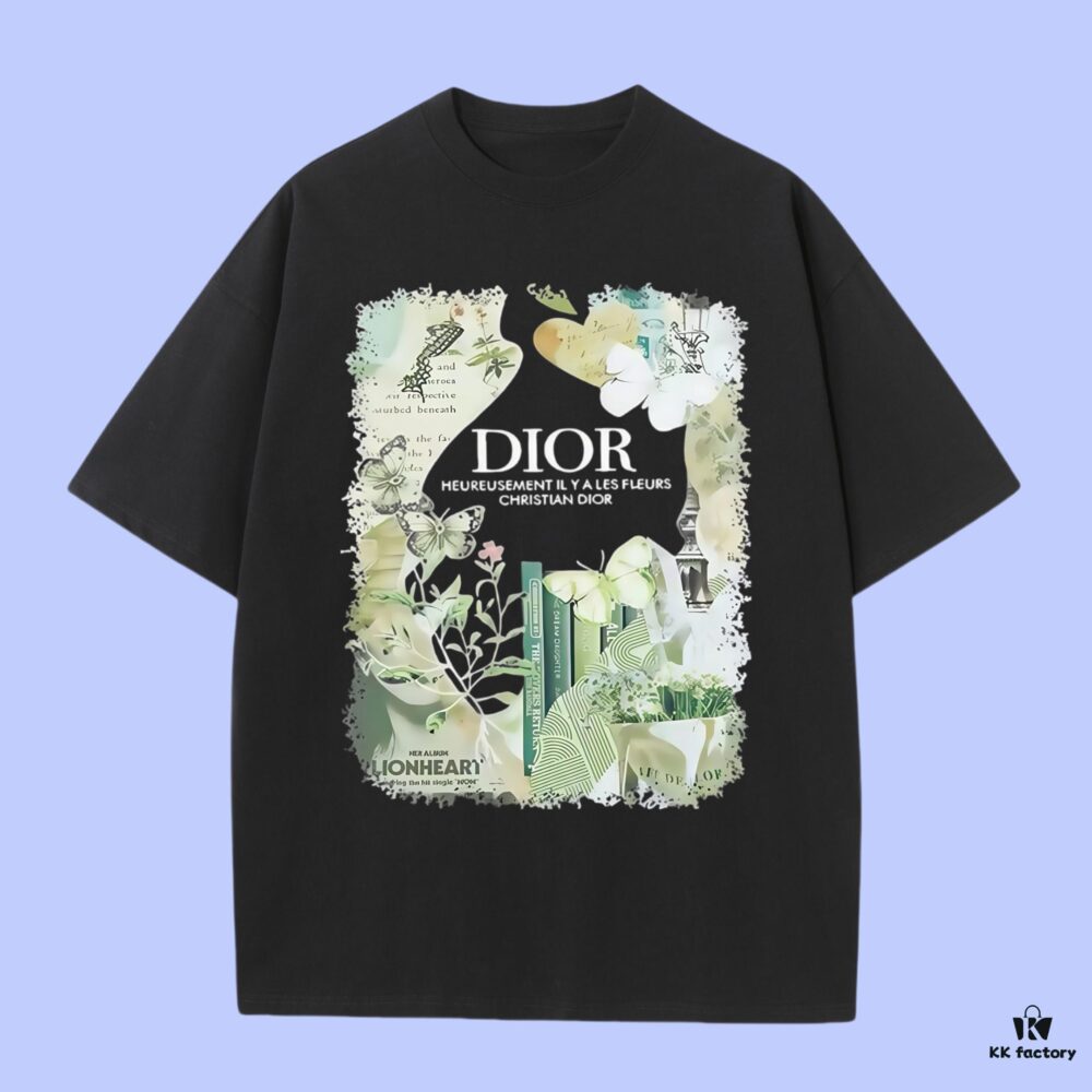 High-End Quality Dior 2025 Fall Spring/Summer Collection Floral Short-Sleeve T-Shirt, Premium 270G 32-Count Double-Yarn Pure Cotton Fabric, Distinct from Regular Print, Relaxed Unisex Fit