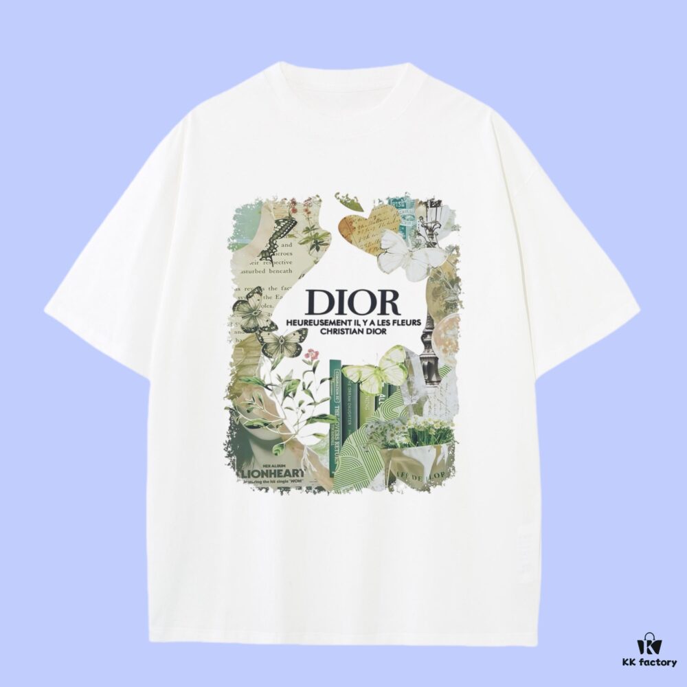 High-End Quality Dior 2025 Fall Spring/Summer Collection Floral Short-Sleeve T-Shirt, Distinct from Regular Prints, Crafted in Custom-Woven 270G 32-Ne Double-Yarn Pure Cotton Fabric, Relaxed Fit Unisex Design