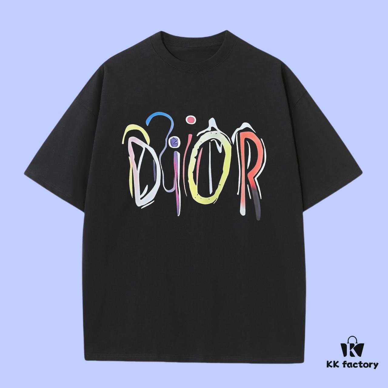 Dior 2025 Fall Spring-Summer Collection Typography Logo Short-Sleeve T-Shirt, Premium Quality, Woven 270G 32-Count Double-Yarn Pure Cotton Fabric, Relaxed Fit Unisex Design