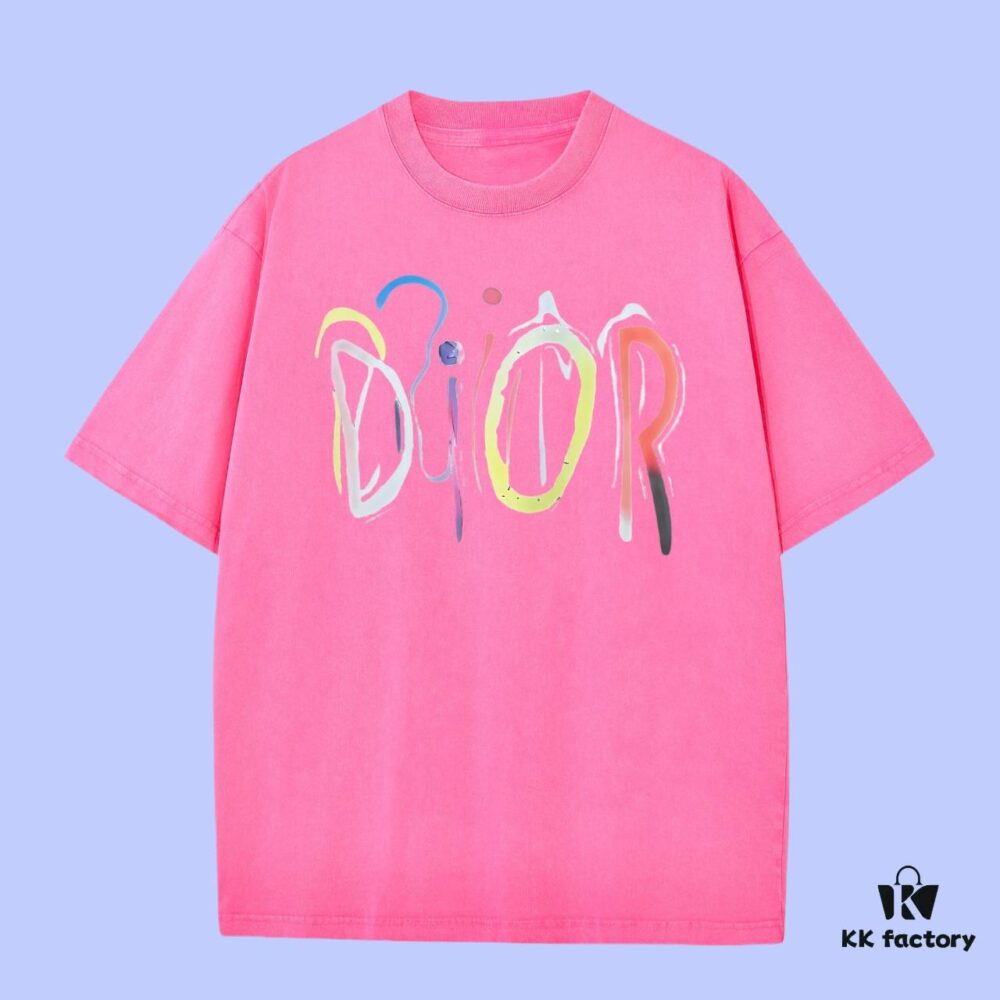 High-End Quality Dior 2025 Fall Spring/Summer Collection Typography Logo Short-Sleeve T-Shirt, Woven 270G 32-Count Double-Yarn Pure Cotton Fabric (Distinct from Regular Printed Designs), Relaxed Fit Unisex Style