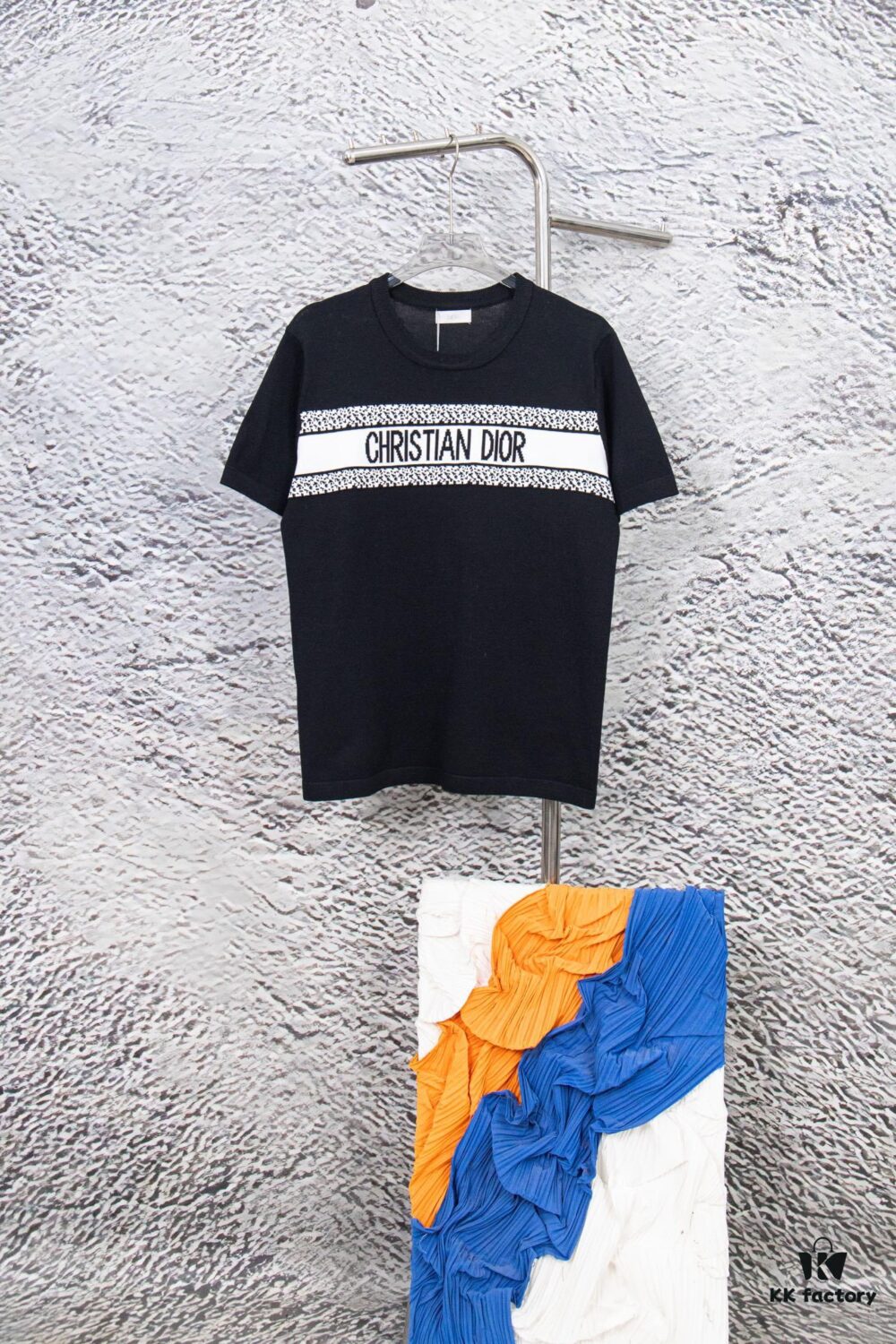 Dior New Arrival Jacquard Knit Short-Sleeve Slim-Fit Stretch T-Shirt Unisex