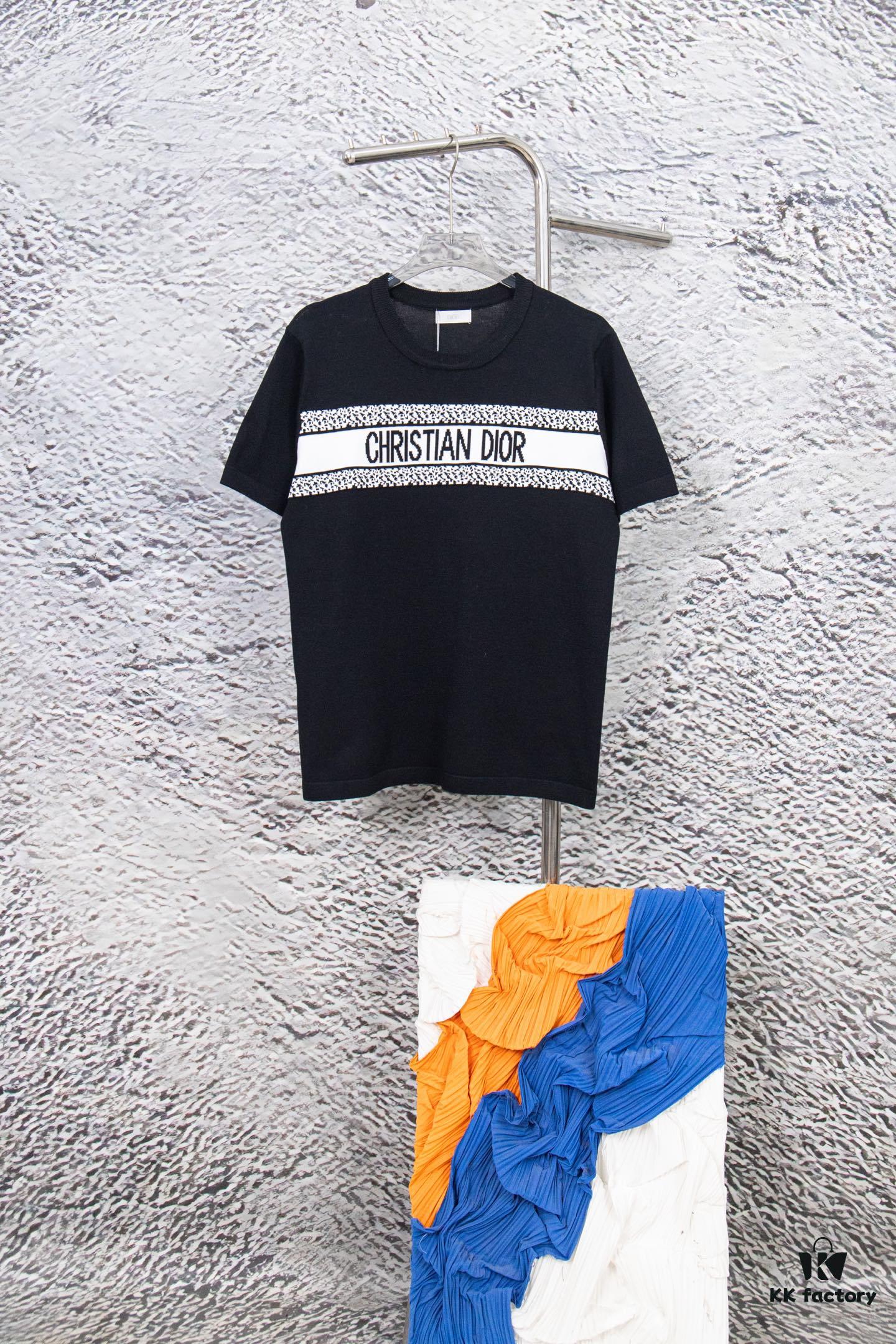 Dior New Arrival Jacquard Knit Short-Sleeve Slim-Fit Stretch T-Shirt Unisex