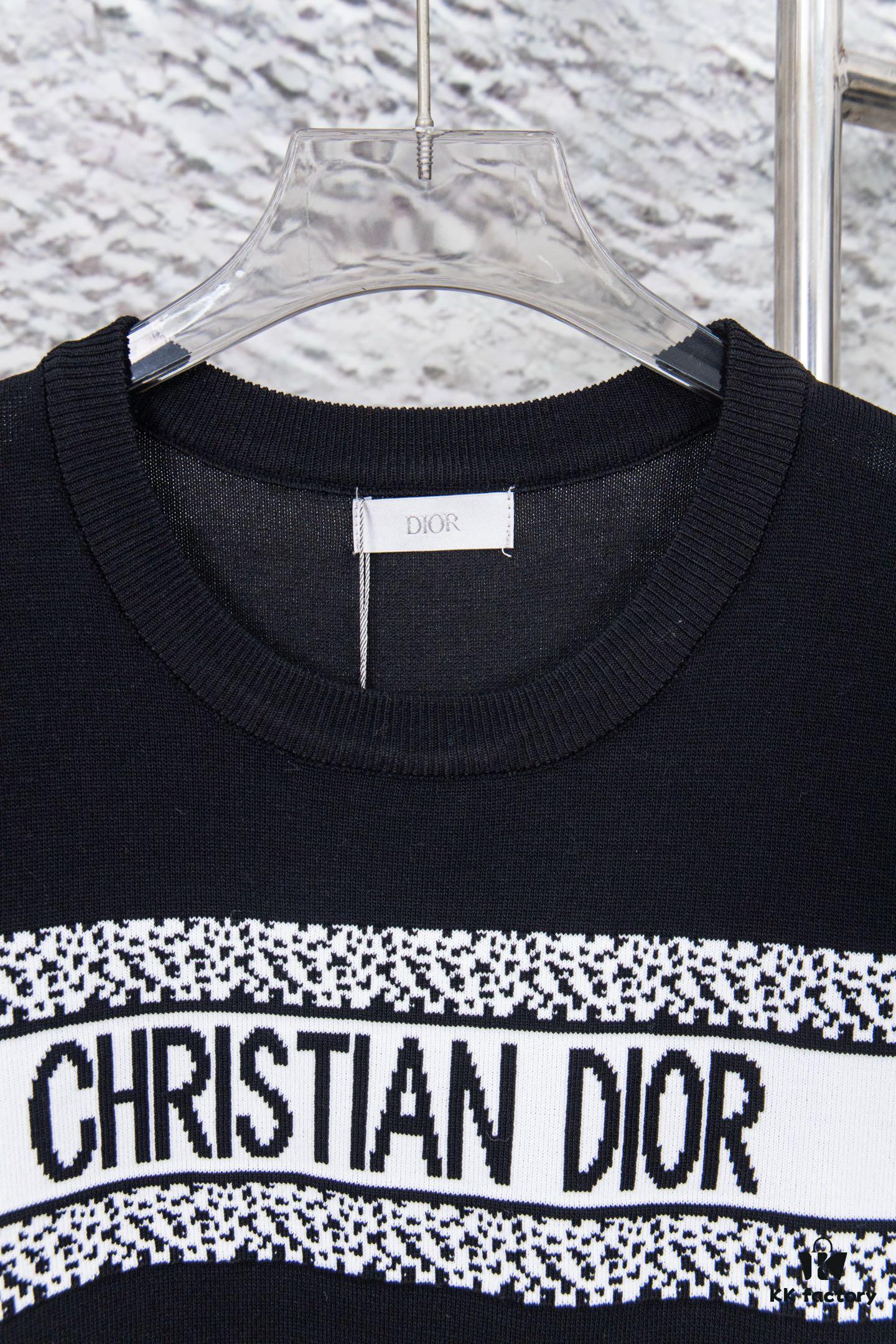 Dior New Arrival Jacquard Knit Short-Sleeve Slim-Fit Stretch T-Shirt Unisex