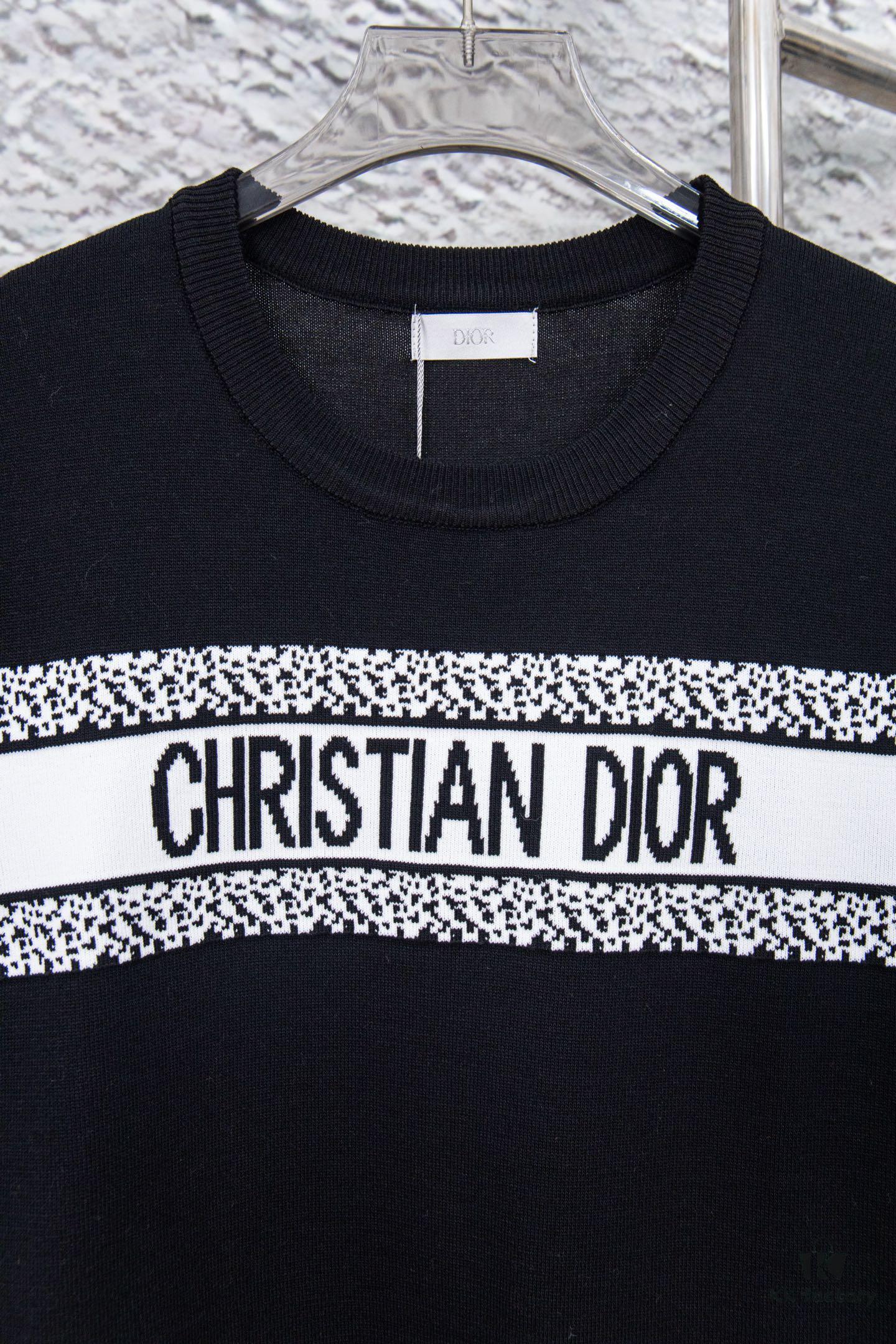 Dior New Arrival Jacquard Knit Short-Sleeve Slim-Fit Stretch T-Shirt Unisex