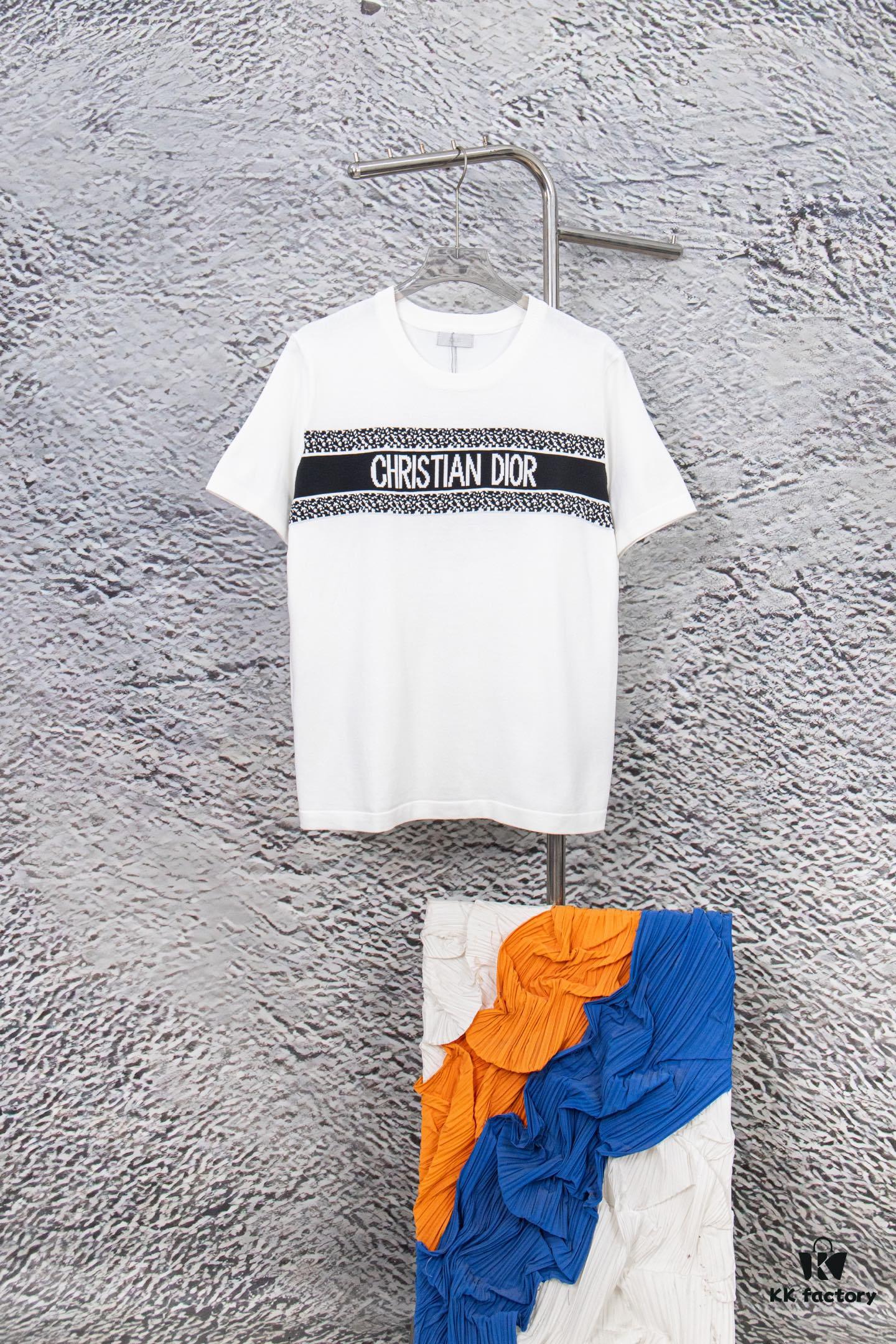 Dior New Arrival Jacquard Knit Short-Sleeve Slim-Fit Stretch T-Shirt Unisex