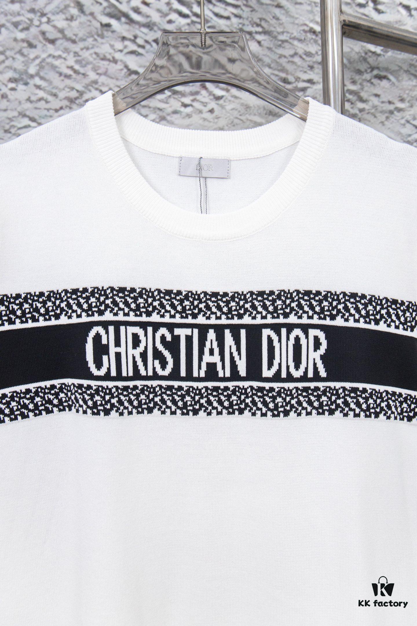 Dior New Arrival Jacquard Knit Short-Sleeve Slim-Fit Stretch T-Shirt Unisex