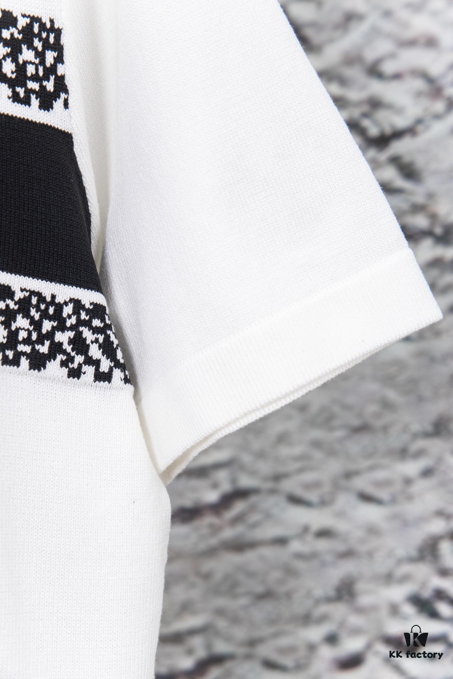 Dior New Arrival Jacquard Knit Short-Sleeve Slim-Fit Stretch T-Shirt Unisex