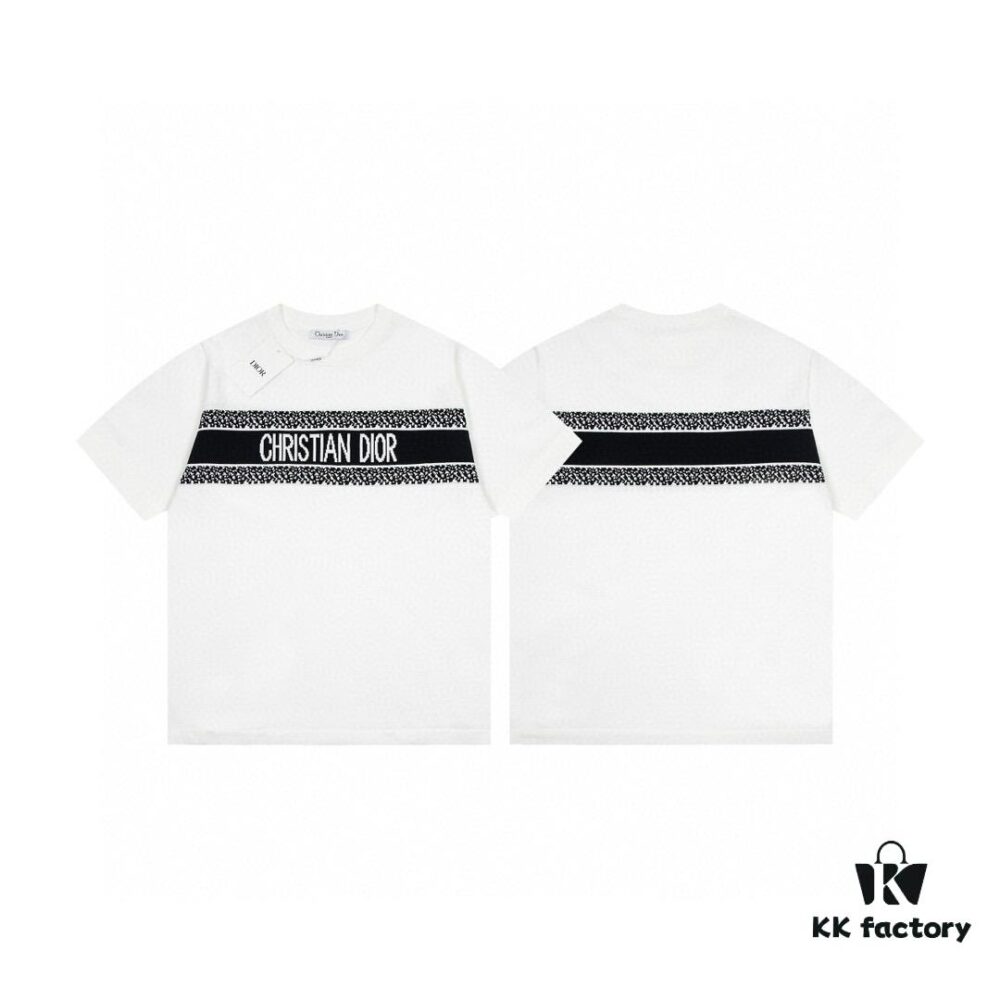 New Dior DIOR Jacquard Knit Short-Sleeve Slim-Fit Elastic T-Shirt, Unisex Design, Classic Collection, Smooth and Breathable Fabric, High-Quality Craftsmanship