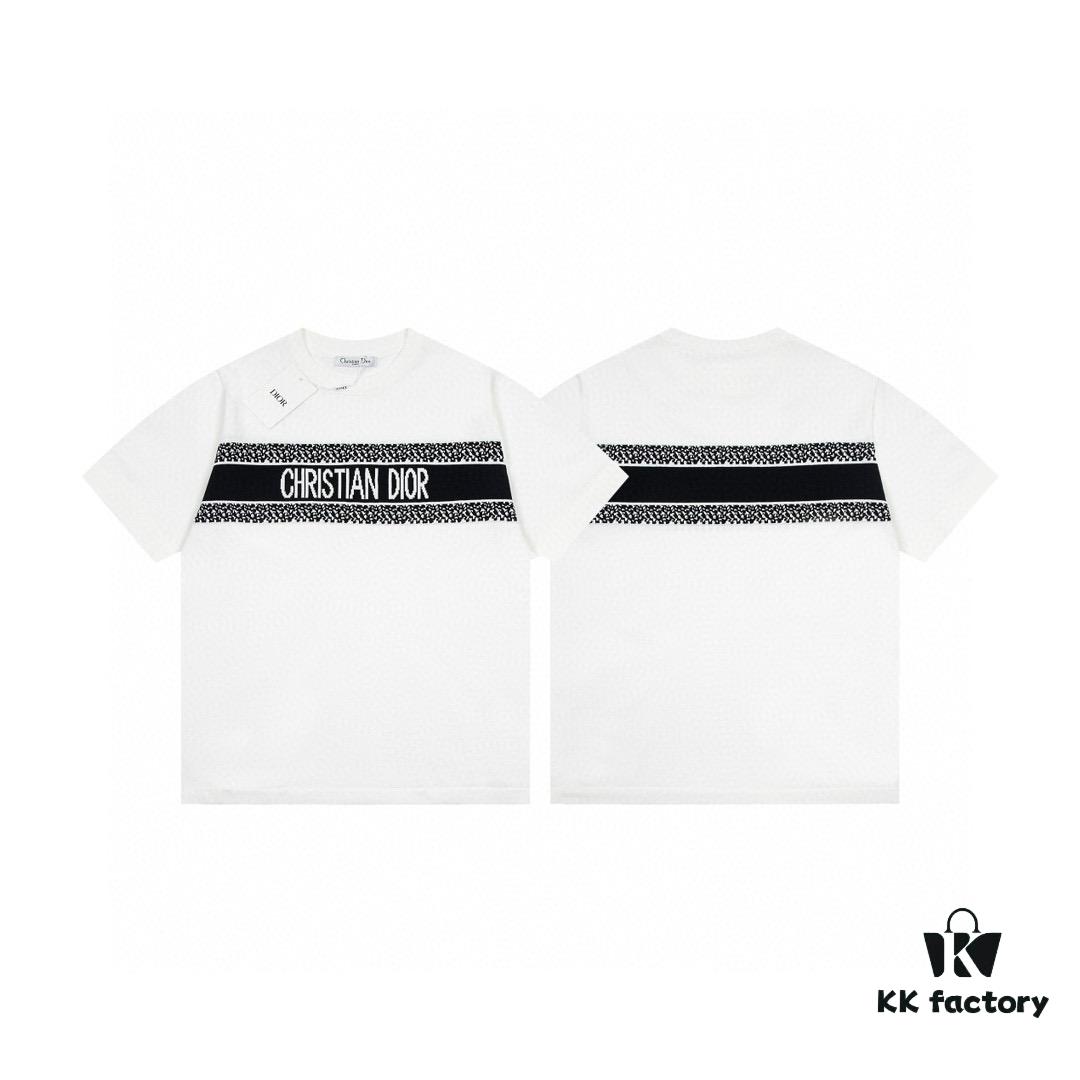 New Dior DIOR Jacquard Knit Short-Sleeve Slim-Fit Elastic T-Shirt, Unisex Design, Classic Collection, Smooth and Breathable Fabric, High-Quality Craftsmanship