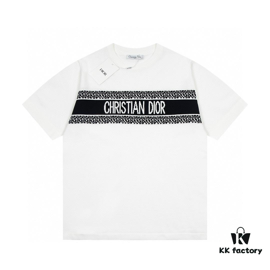 New Dior DIOR Jacquard Knit Short-Sleeve Slim-Fit Elastic T-Shirt, Unisex Design, Classic Collection, Smooth and Breathable Fabric, High-Quality Craftsmanship