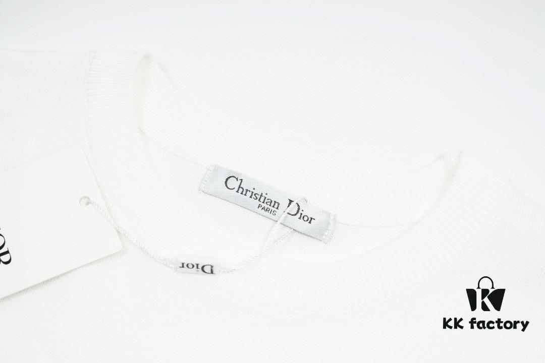 New Dior DIOR Jacquard Knit Short-Sleeve Slim-Fit Elastic T-Shirt, Unisex Design, Classic Collection, Smooth and Breathable Fabric, High-Quality Craftsmanship