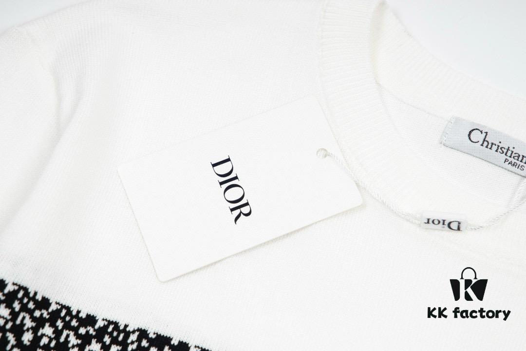 New Dior DIOR Jacquard Knit Short-Sleeve Slim-Fit Elastic T-Shirt, Unisex Design, Classic Collection, Smooth and Breathable Fabric, High-Quality Craftsmanship