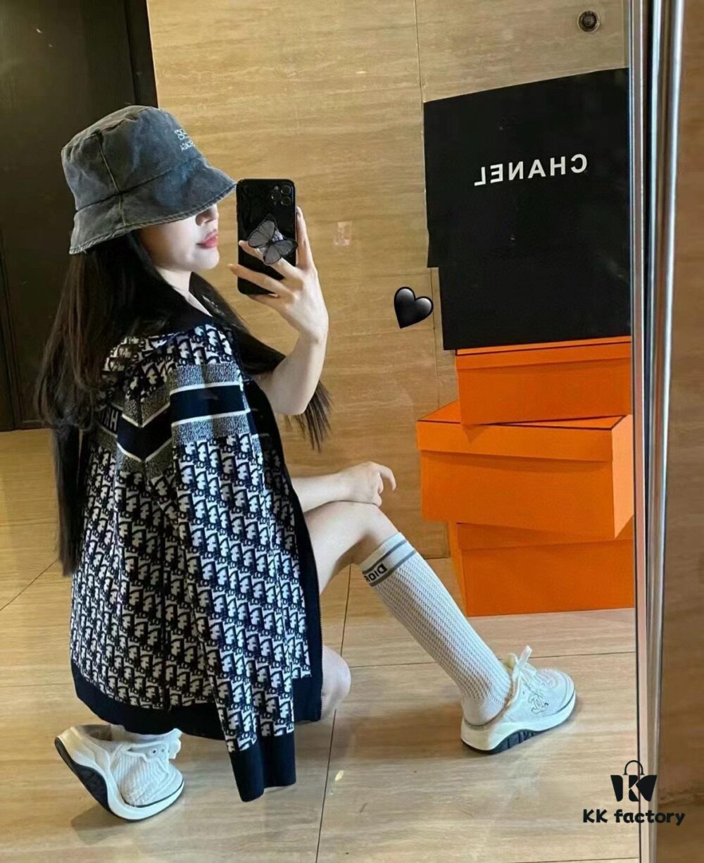 DIOR Cashmere Blend Reversible Logo Knit Coat