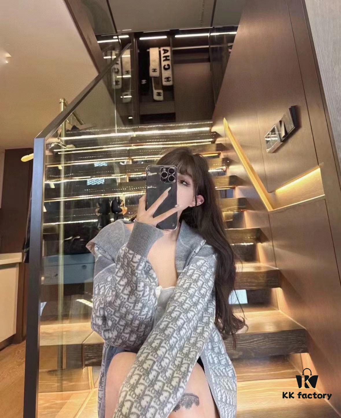 DIOR Cashmere Blend Reversible Logo Knit Coat