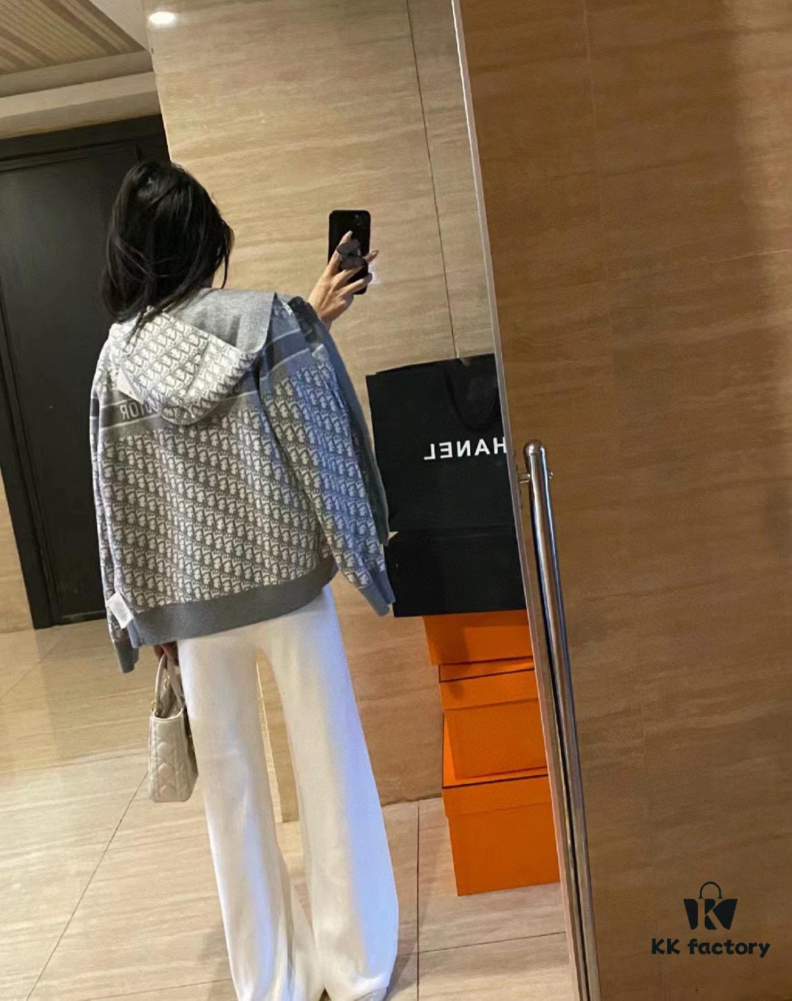 DIOR Cashmere Blend Reversible Logo Knit Coat