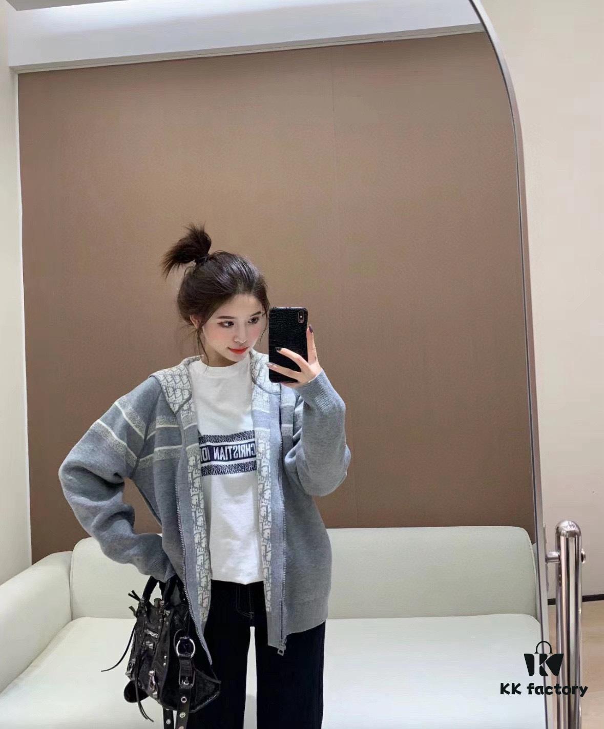 DIOR Cashmere Blend Reversible Logo Knit Coat