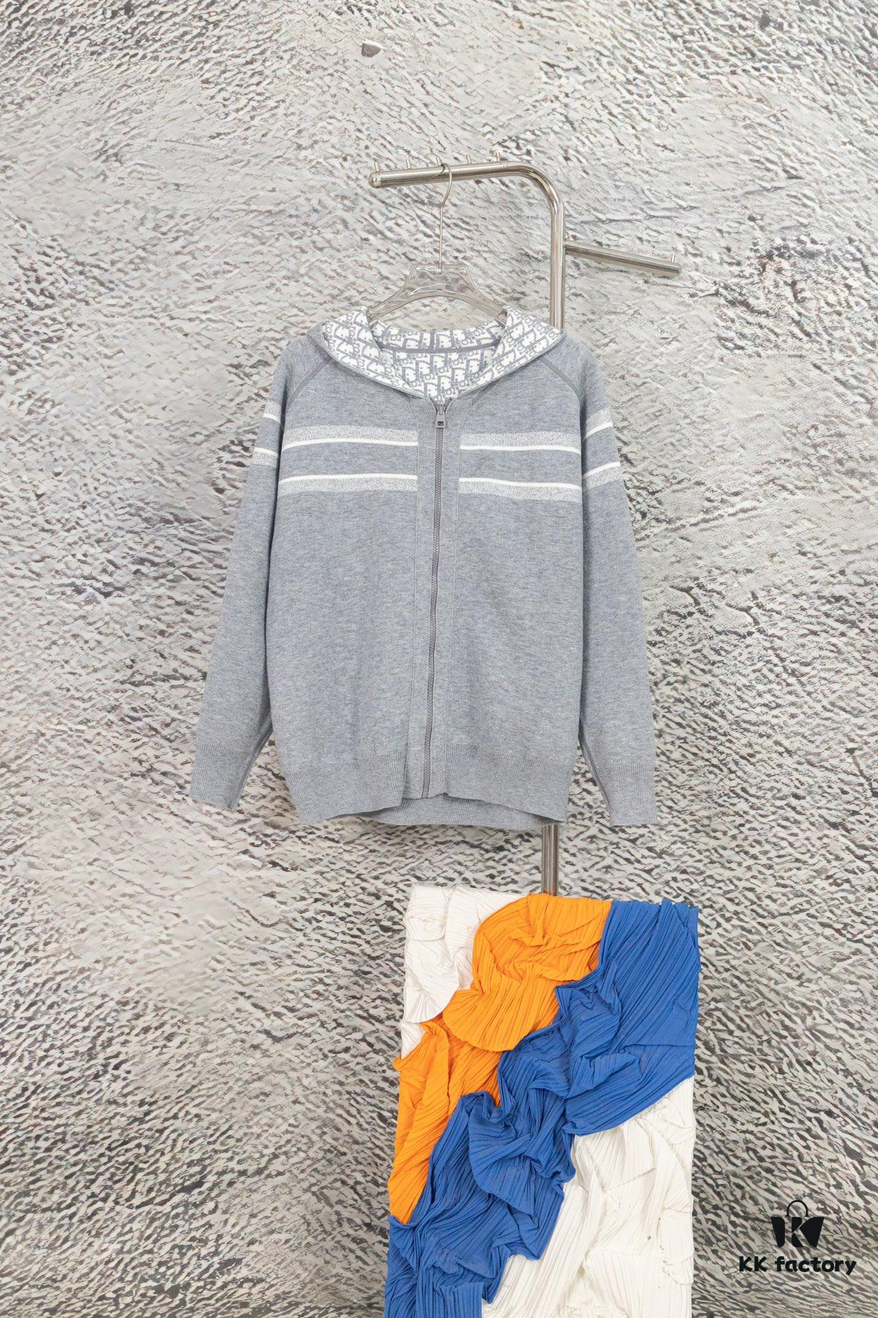 DIOR Cashmere Blend Reversible Logo Knit Coat