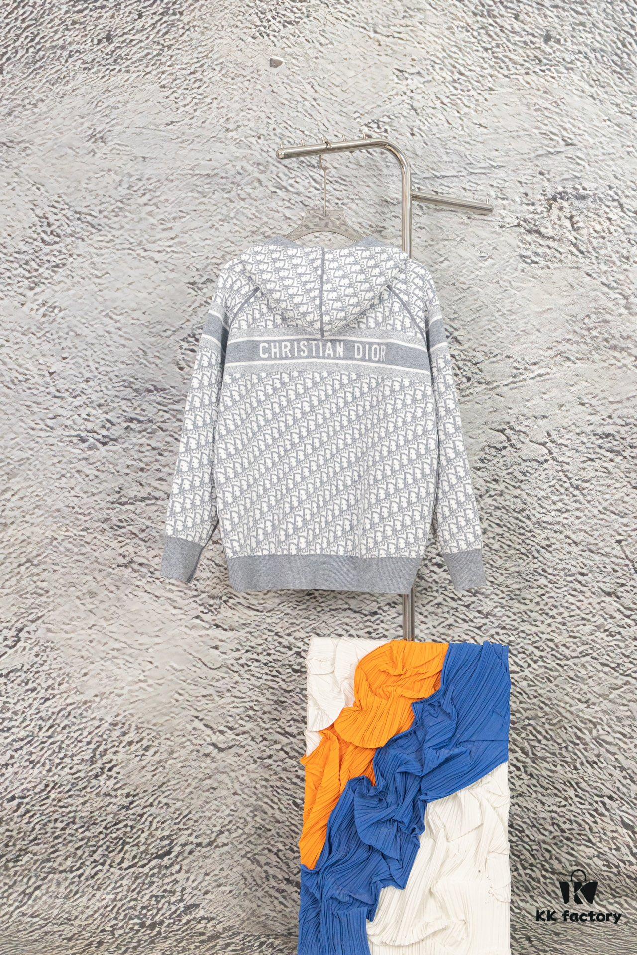 DIOR Knit Coat with Double-Faced Cashmere and Logo Pattern