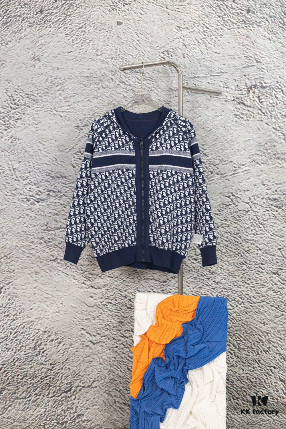 DIOR Knit Coat with Double-Faced Cashmere and Logo Jacquard