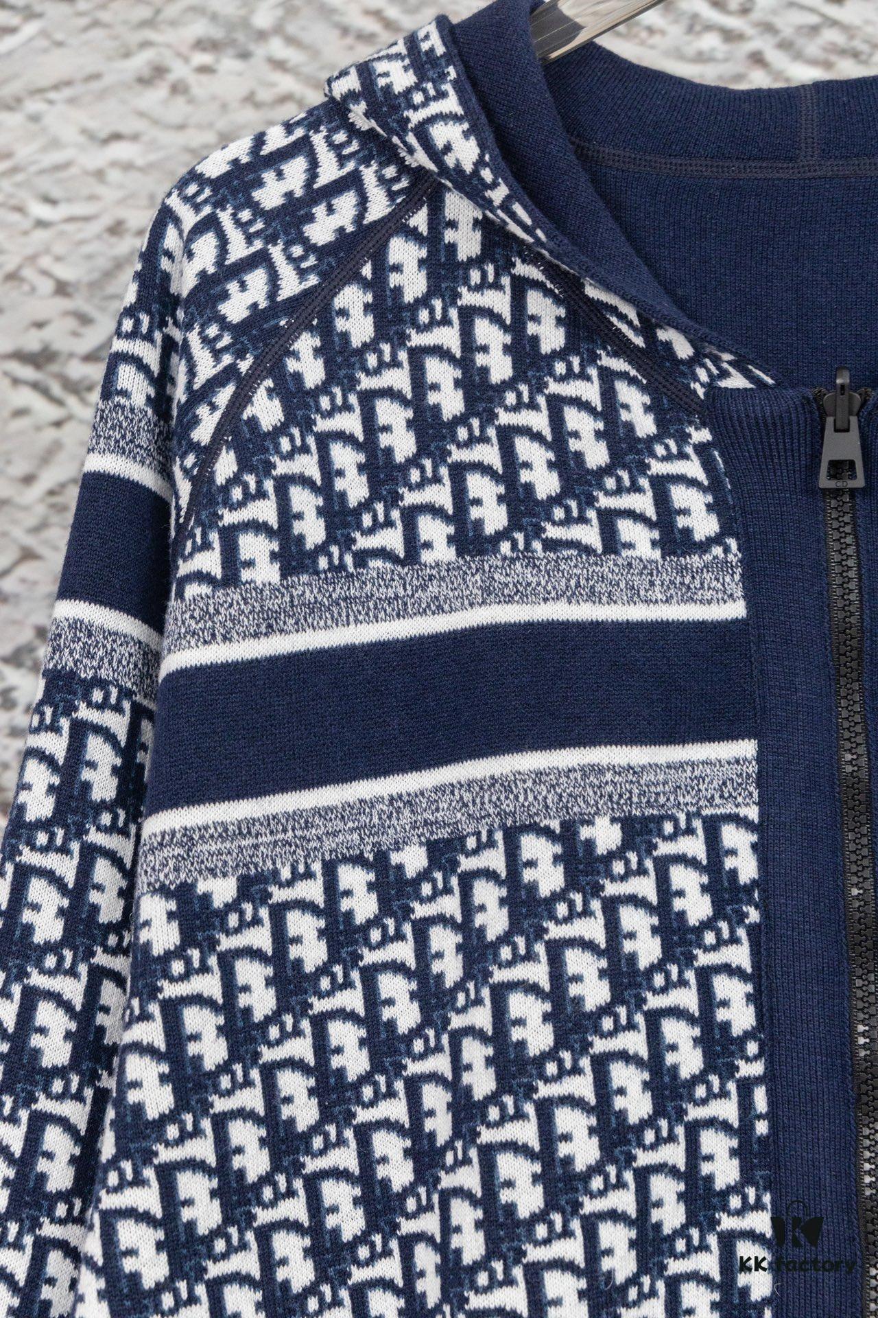 DIOR Knit Coat with Double-Faced Cashmere and Logo Jacquard