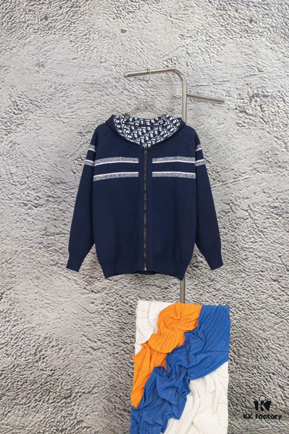 DIOR Cashmere Blend Reversible Logo Knit Coat