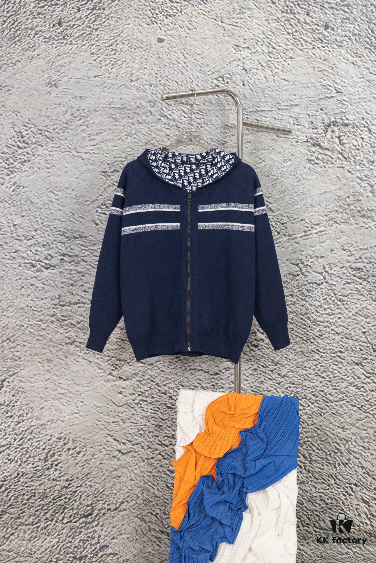 DIOR Cashmere Blend Reversible Logo Knit Coat