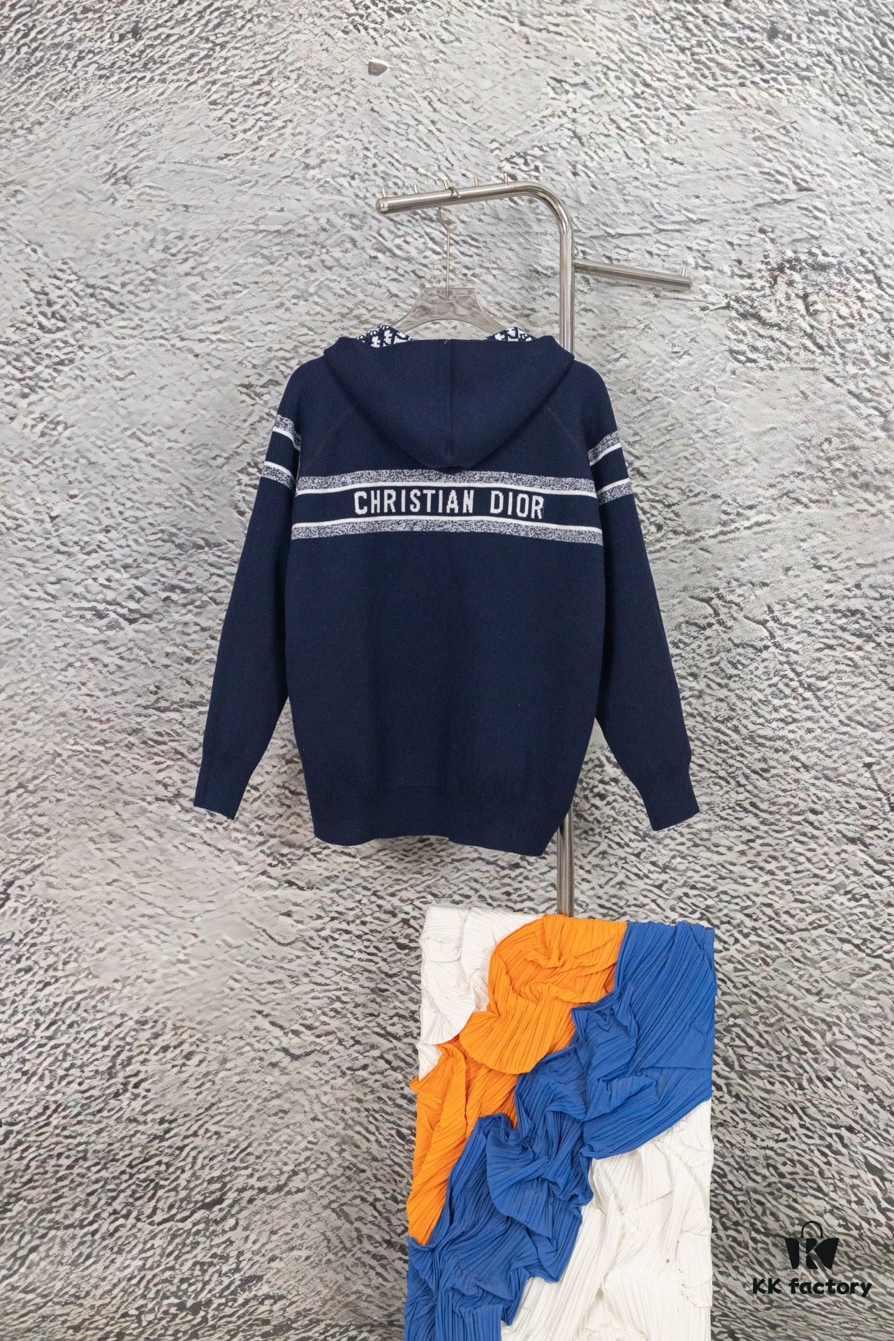 DIOR Cashmere Blend Reversible Logo Knit Coat