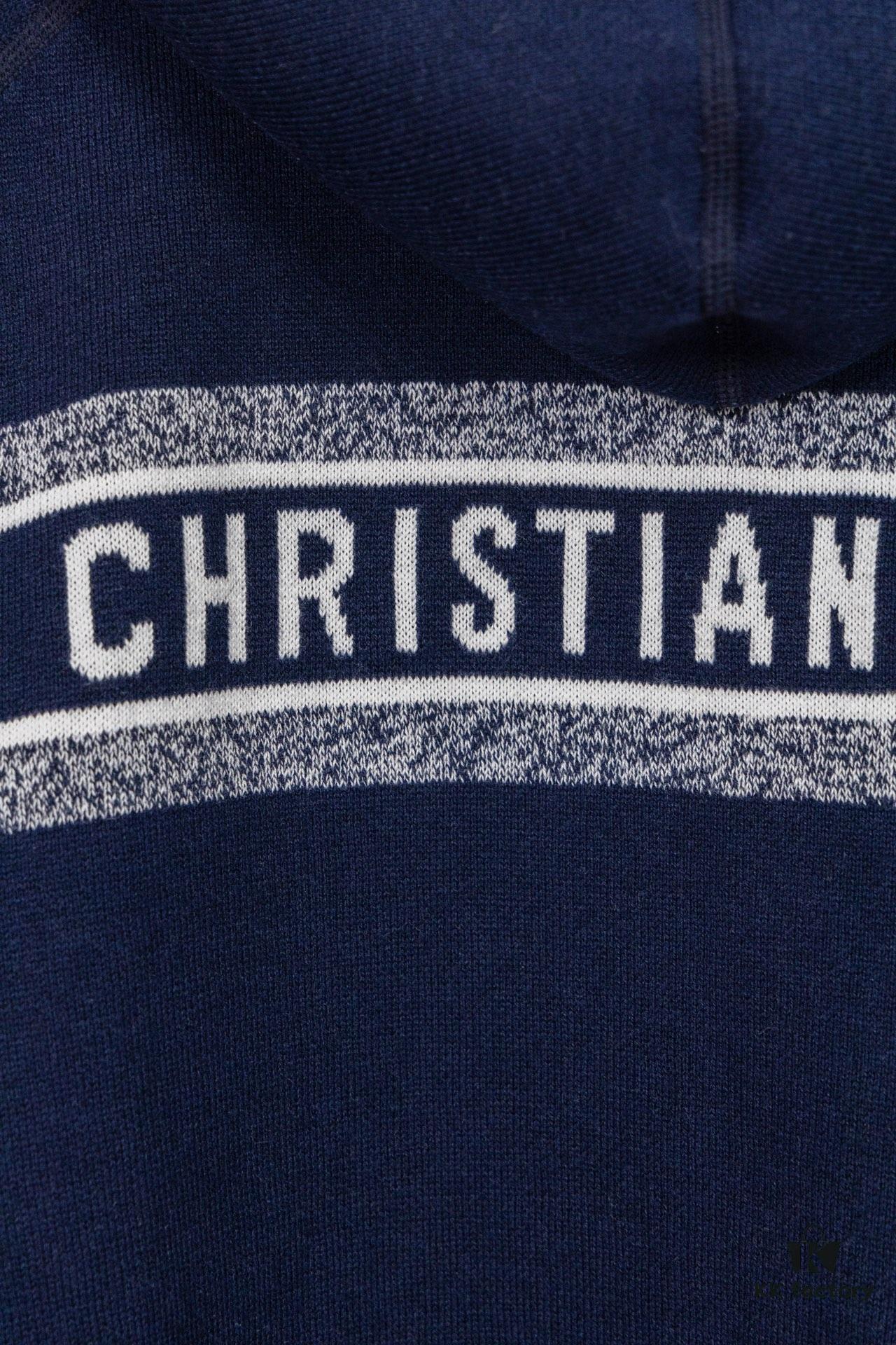 DIOR Cashmere Blend Reversible Logo Knit Coat