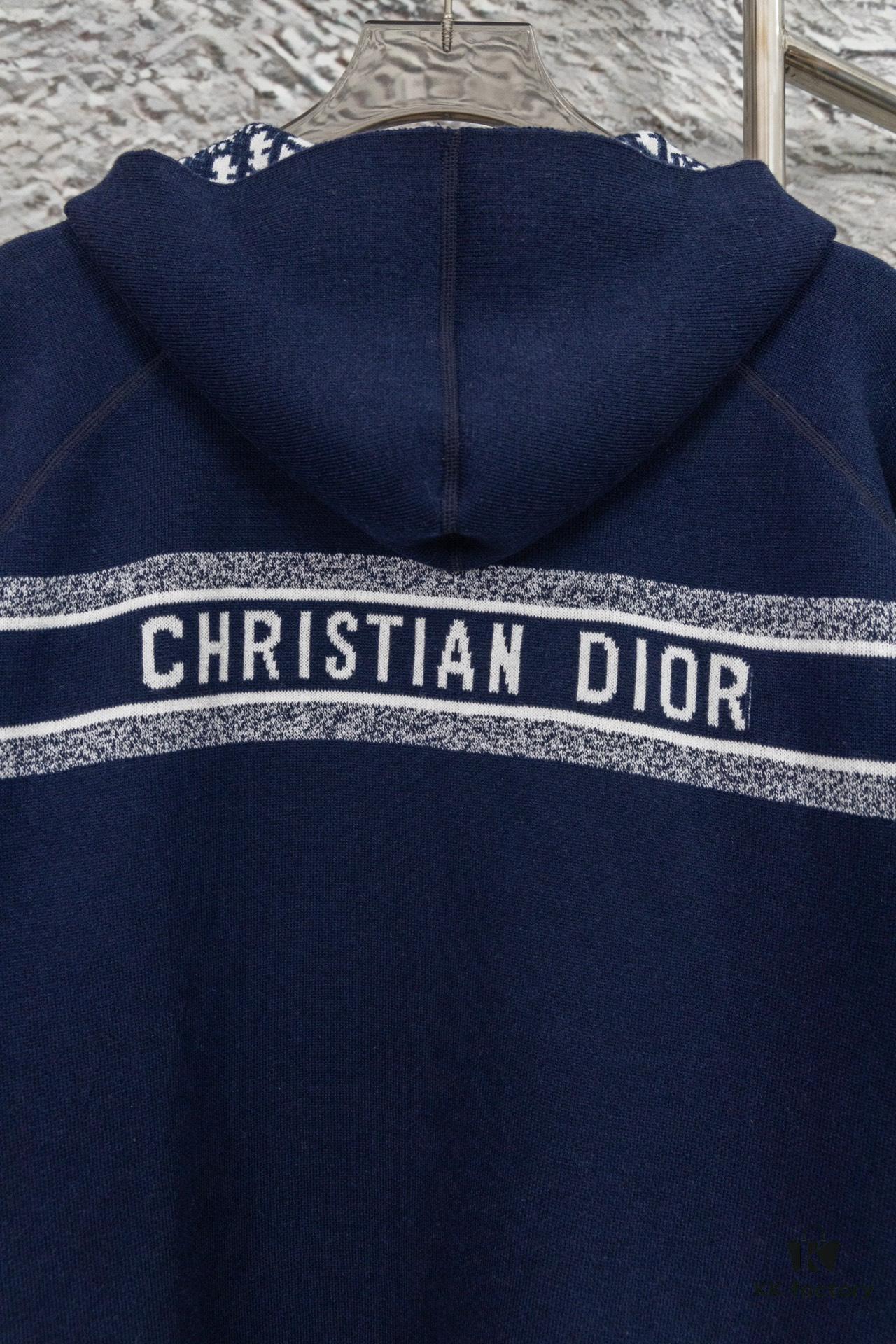 DIOR Cashmere Blend Reversible Logo Knit Coat