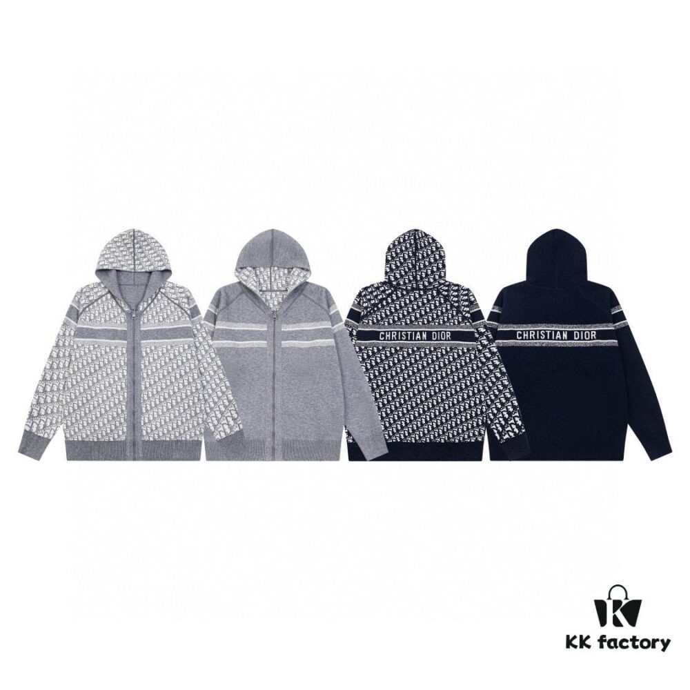 DIOR Knit Coat with Reversible Cashmere and Logo Pattern