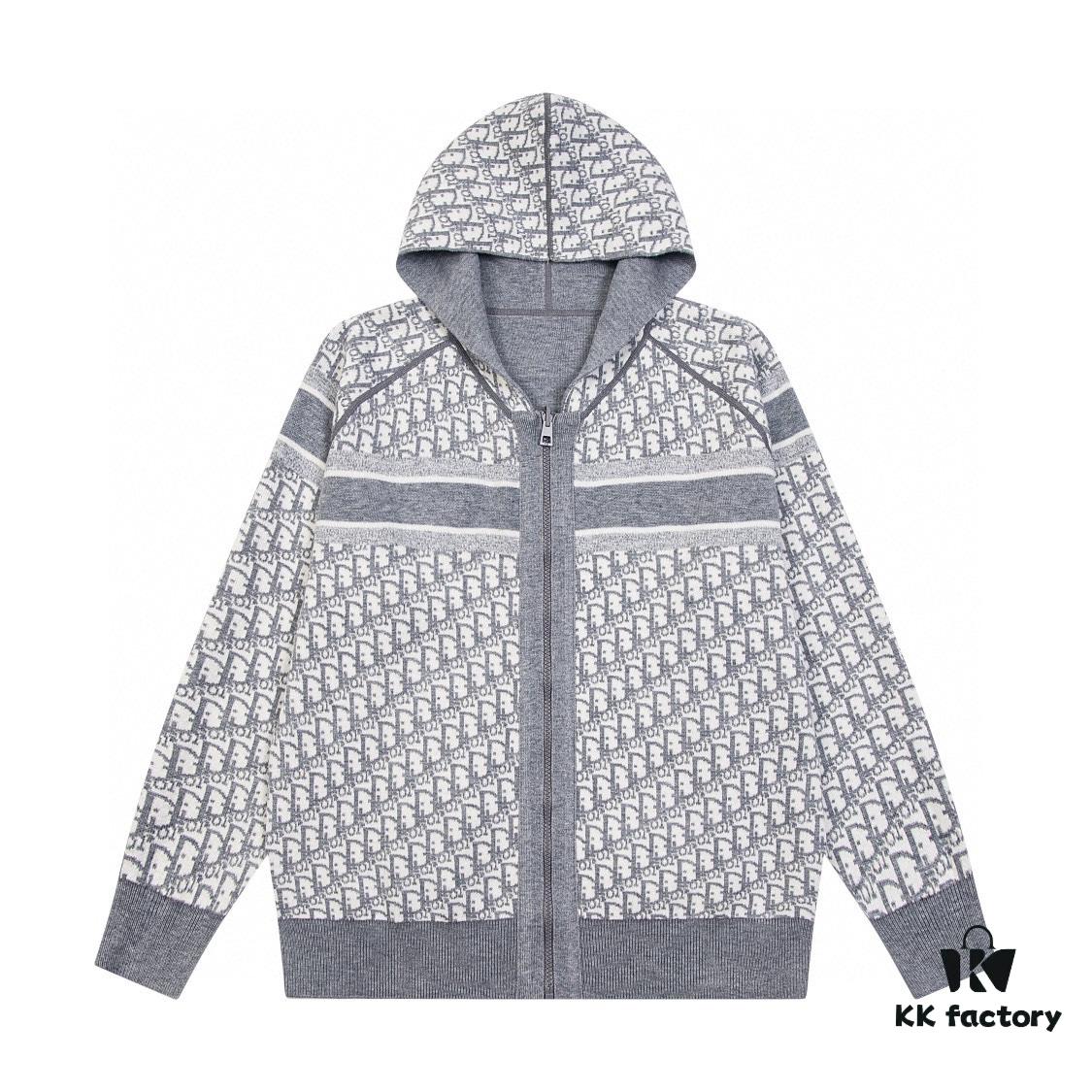 DIOR Knit Coat with Reversible Cashmere and Logo Pattern