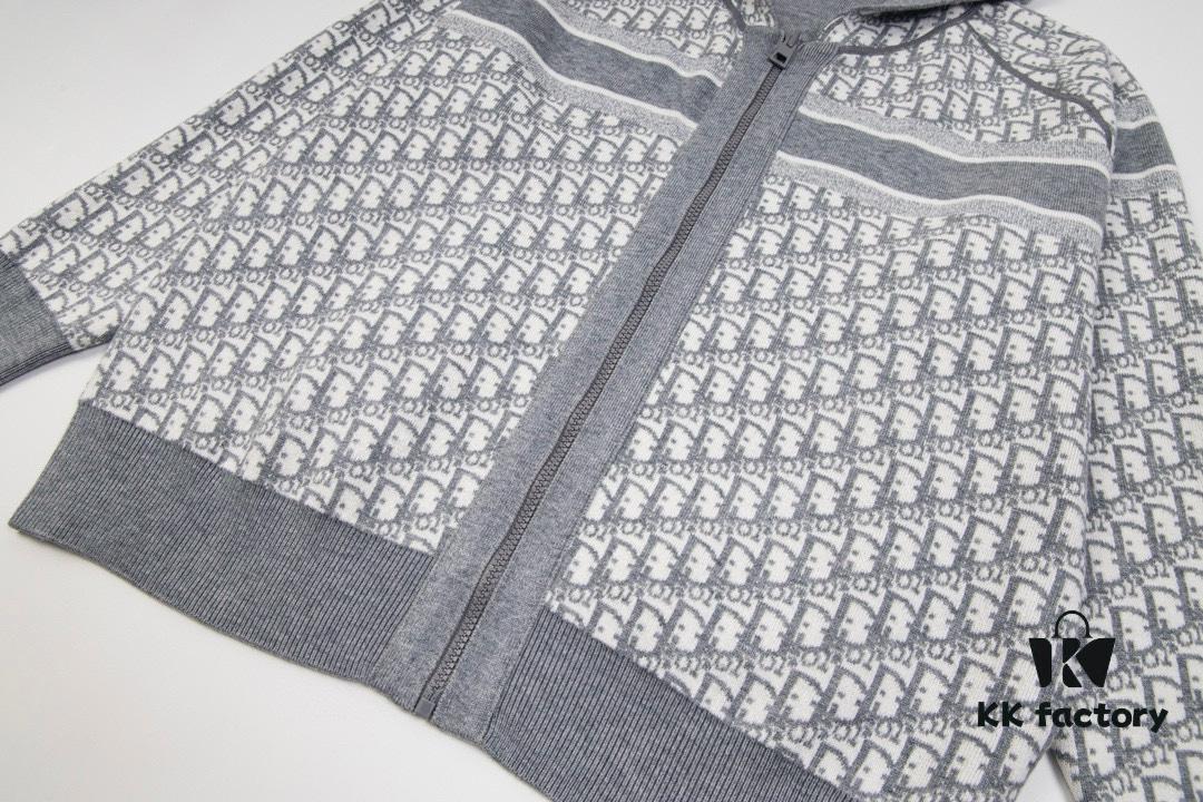 DIOR Knit Coat with Reversible Cashmere and Logo Pattern