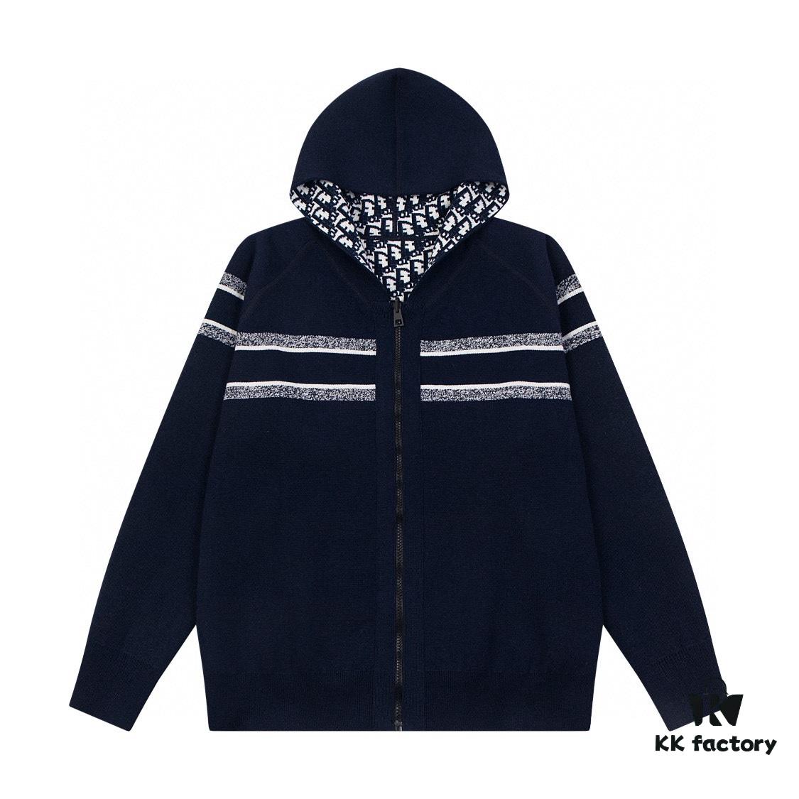 DIOR Knit Coat with Reversible Cashmere and Logo Pattern