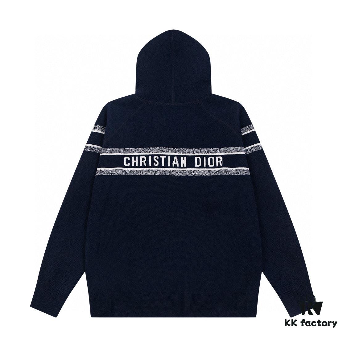 DIOR Knit Coat with Reversible Cashmere and Logo Pattern