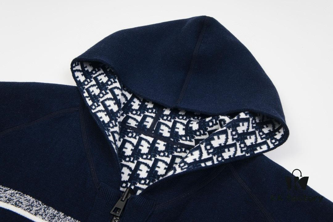 DIOR Knit Coat with Reversible Cashmere and Logo Pattern