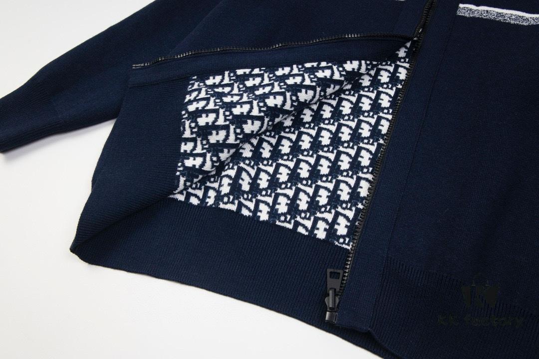 DIOR Knit Coat with Reversible Cashmere and Logo Pattern