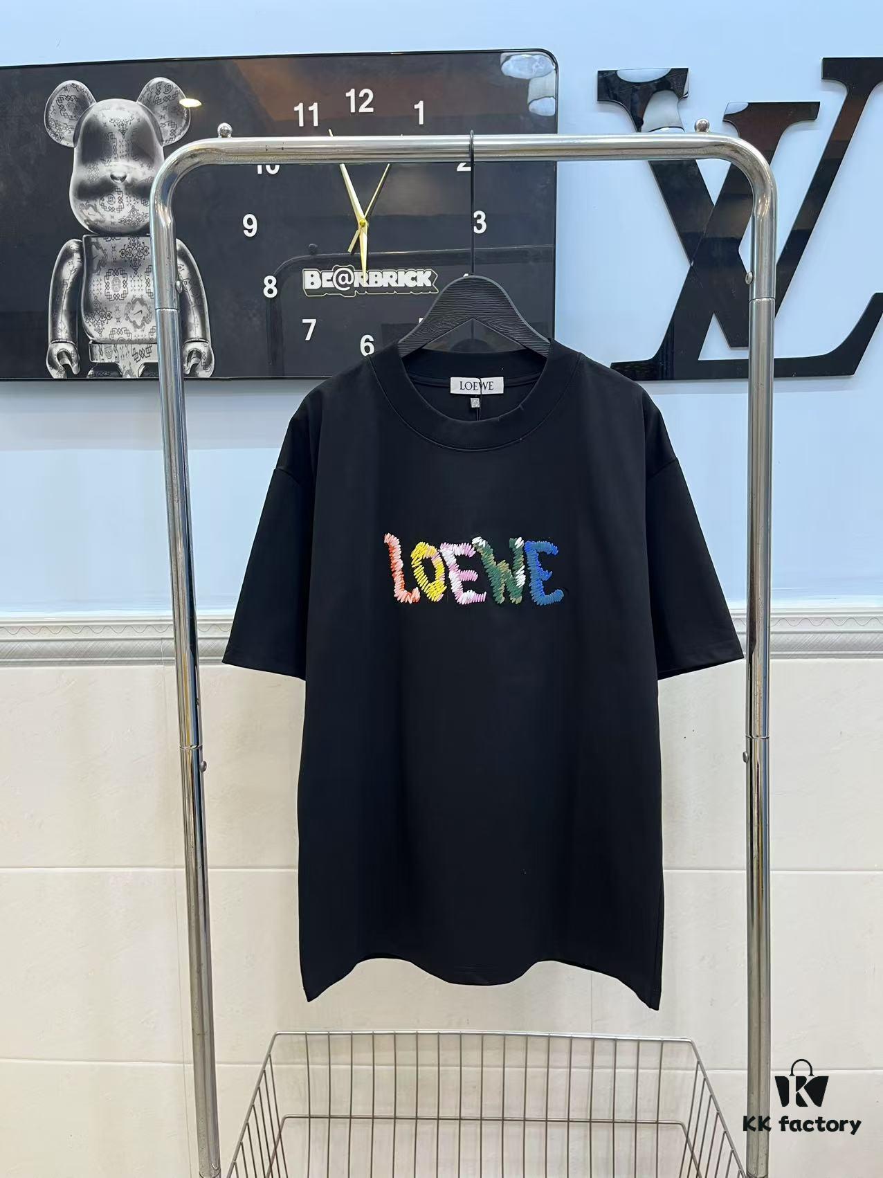 LOEWE New Arrival Towel Embroidery T-Shirt, High-Quality 280g Double-Yarn Cotton Fabric, Soft and Comfortable Wear, Heavyweight Smooth Cotton Washed Feel, Premium Front Letter Towel Embroidery with Special Craftsmanship, Custom Dyeing, Full Branding, Not Ordinary Market Version