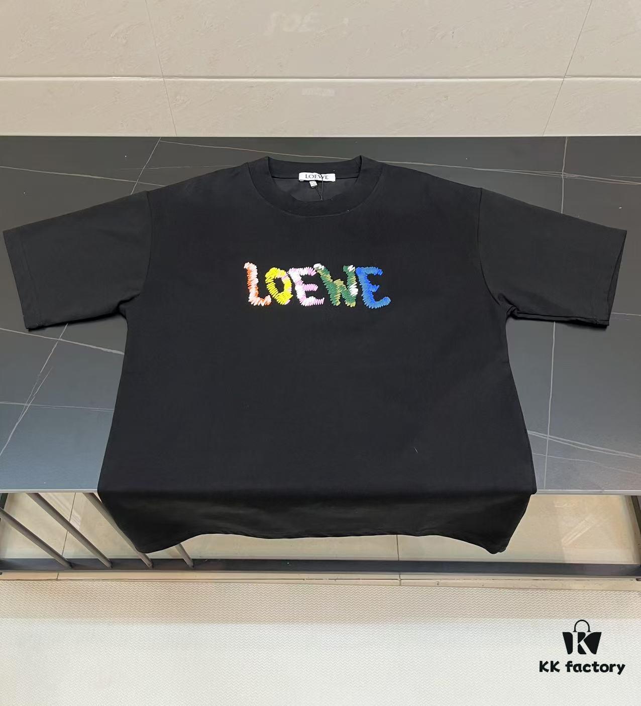 LOEWE New Arrival Towel Embroidery T-Shirt, High-Quality 280g Double-Yarn Cotton Fabric, Soft and Comfortable Wear, Heavyweight Smooth Cotton Washed Feel, Premium Front Letter Towel Embroidery with Special Craftsmanship, Custom Dyeing, Full Branding, Not Ordinary Market Version
