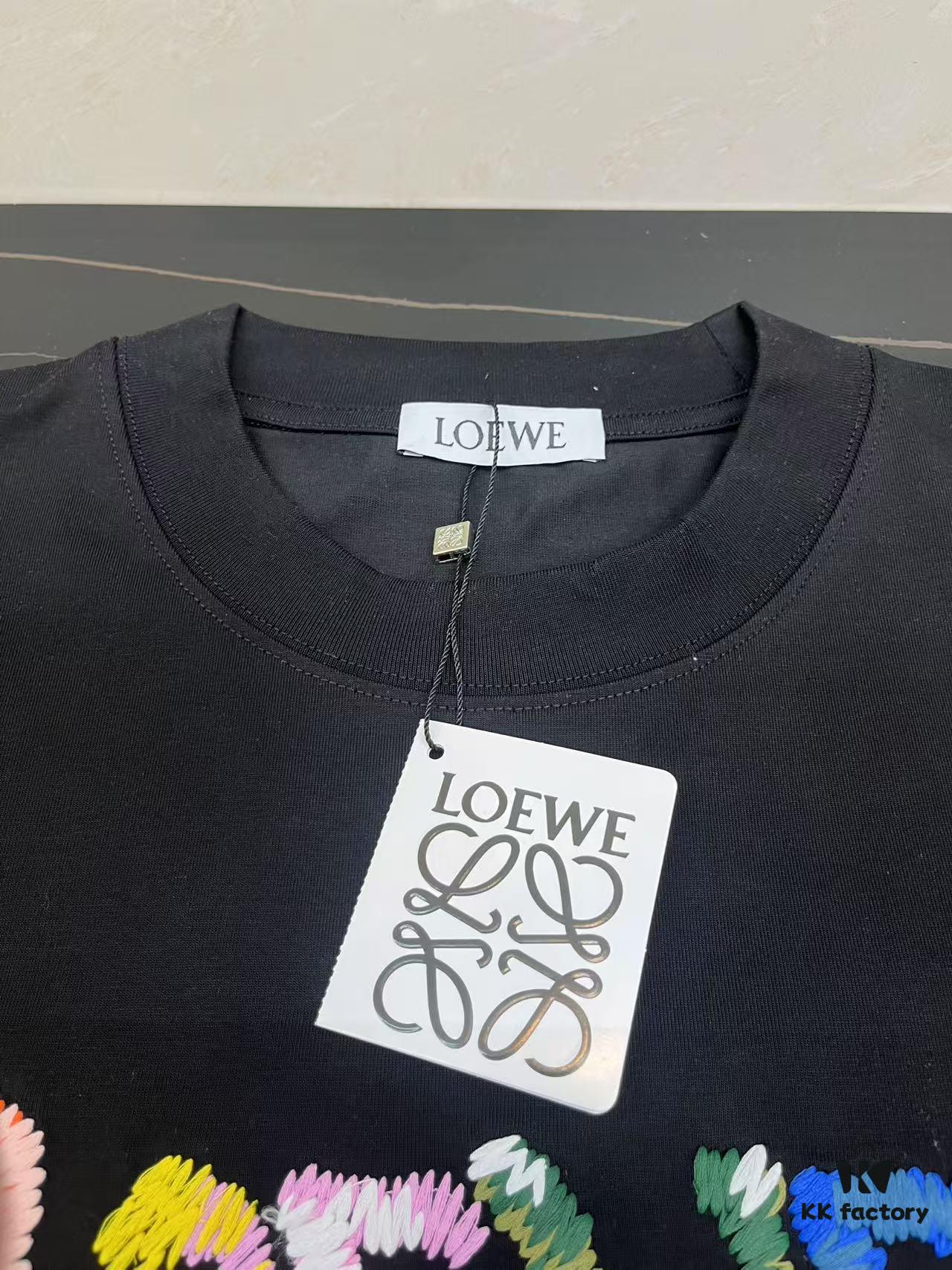 LOEWE New Arrival Towel Embroidery T-Shirt, High-Quality 280g Double-Yarn Cotton Fabric, Soft and Comfortable Wear, Heavyweight Smooth Cotton Washed Feel, Premium Front Letter Towel Embroidery with Special Craftsmanship, Custom Dyeing, Full Branding, Not Ordinary Market Version
