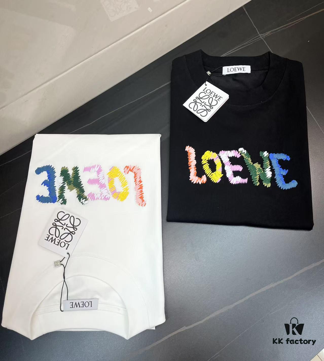 LOEWE New Arrival Towel Embroidery T-Shirt, High-Quality 280g Double-Yarn Cotton Fabric, Soft and Comfortable Wear, Heavyweight Smooth Cotton Washed Feel, Premium Front Letter Towel Embroidery with Special Craftsmanship, Custom Dyeing, Full Branding, Not Ordinary Market Version